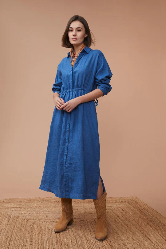 Harris Wilson Laure Dress Blue Linen Foss Kruger