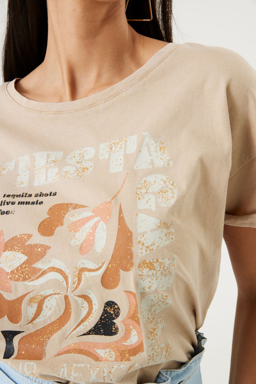 Garcia Beige Printed T Shirt