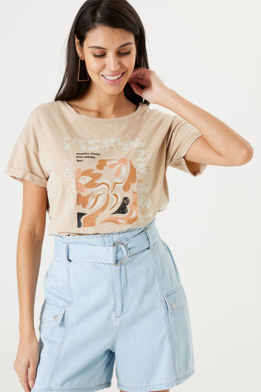 Garcia Beige Printed T Shirt