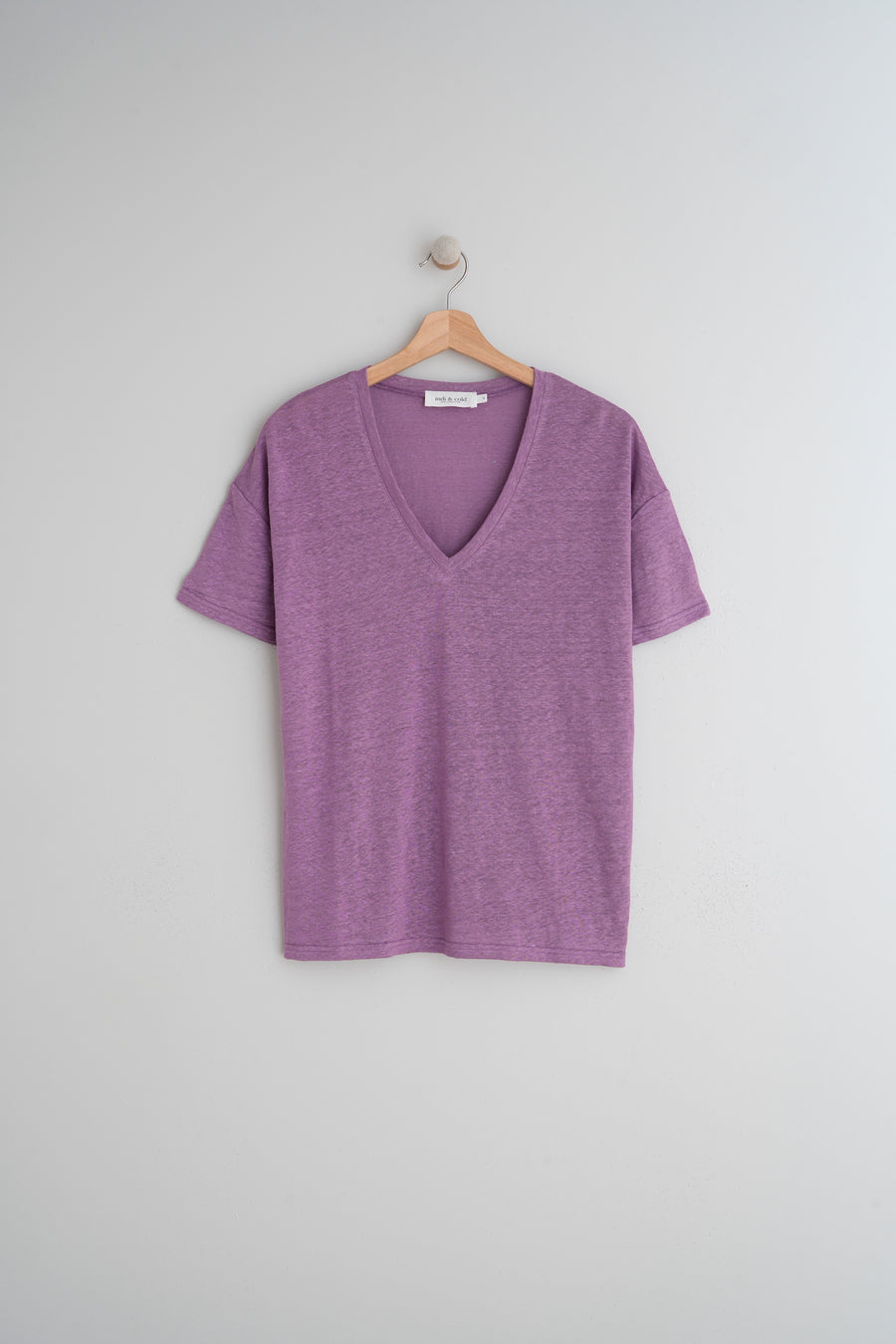 Indie & Cold Basic V Neck Linen T-Shirt - Lavender