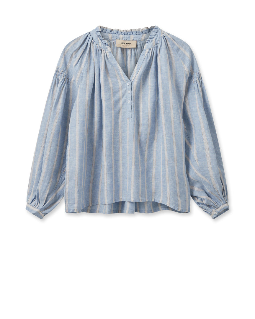 Mos Mosh Safi Striped Linen Shirt - Cashmere Blue