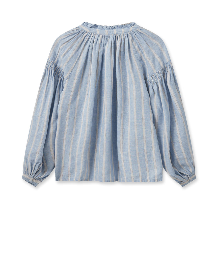 Mos Mosh Safi Striped Linen Shirt - Cashmere Blue